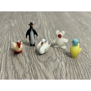 Vintage Hand-Blown Glass Miniature Animal Figures Lot Of 5 Birds Penguin Bear